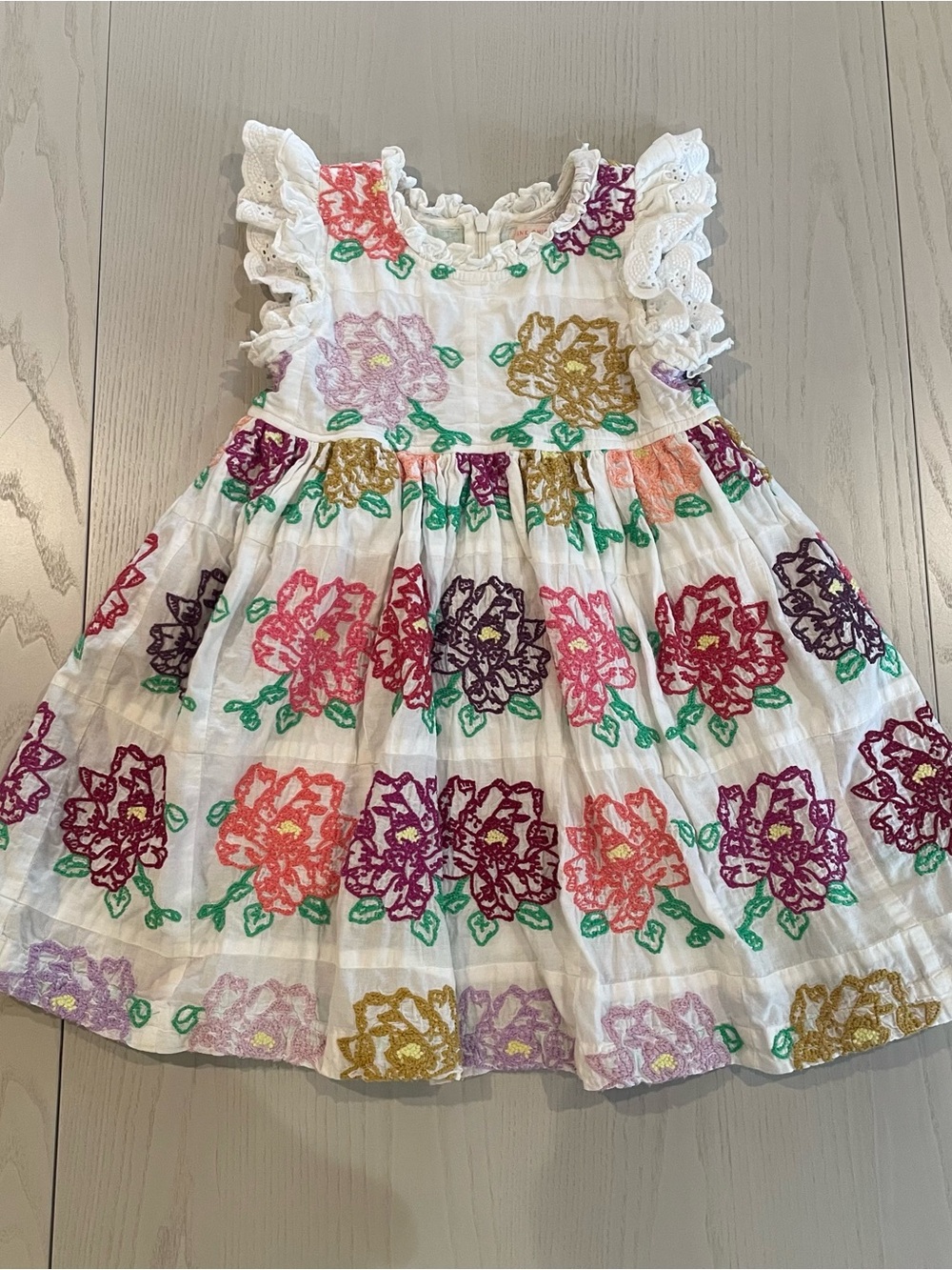 Pink Chicken Stitched Embroidered Eyelet Ruffle Floral Dress - Size 3Y